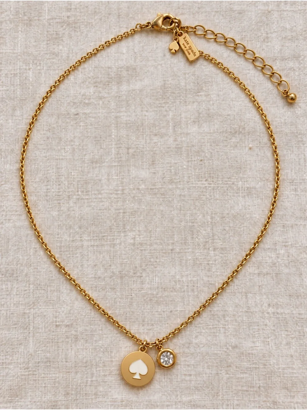 Kate Spade Spot the Spade Gold Tone Disc & Crystal Charm Necklace